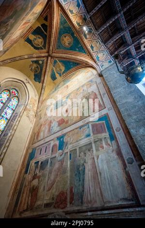 Les fresques de Giotto dans la chapelle Peruzzi à Santa Croce, Florence Banque D'Images