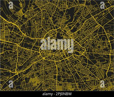 Carte de la ville de Manchester à vecteur noir et jaune avec des couches séparées bien organisées. Illustration de Vecteur