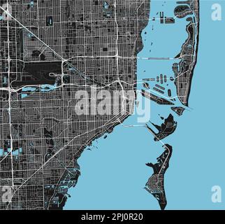 Carte de la ville de Miami en noir et blanc avec des couches séparées bien organisées. Illustration de Vecteur