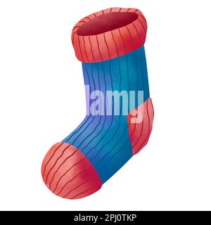 Chaussette colorée de Noël à l'aquarelle isolée sur fond blanc. Illustration aquarelle dessinée à la main Banque D'Images