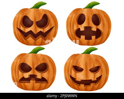 ensemble de citrouilles d'halloween. Peinture aquarelle Jack o lanterne isolée sur fond blanc Banque D'Images