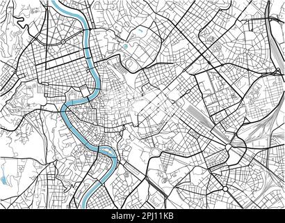 Carte de la ville de Rome à vecteur noir et blanc avec des couches séparées bien organisées. Illustration de Vecteur