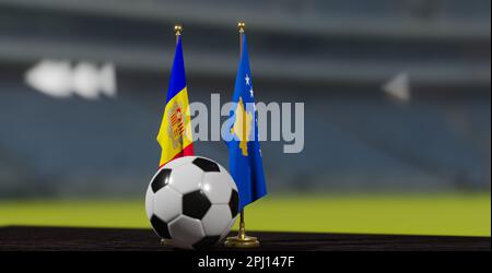 UEFA EURO 2024 Soccer Andorre vs Kosovo qualification au Championnat d'Europe, Andorre vs Kosovo avec ballon de football. 3d travail. Erevan, Arménie - 2023 Marc Banque D'Images