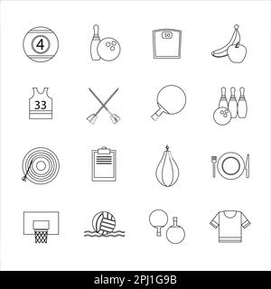 Collection d'icônes avec différents sports et une alimentation saine dans la conception de contour Banque D'Images