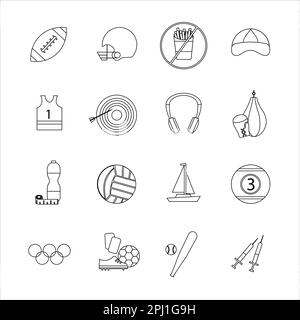 Collection d'icônes avec différents sports et une alimentation saine dans la conception de contour Banque D'Images