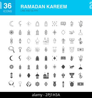 Icônes de glyphe Web de ligne de Ramadan Illustration de Vecteur