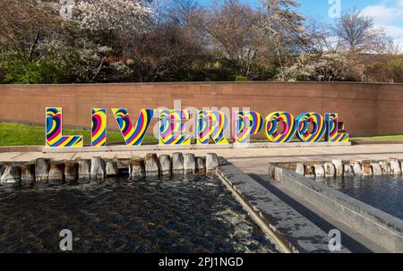 Le panneau coloré de Liverpool près de Liverpool One Banque D'Images