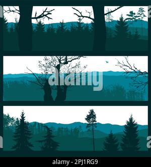 Paysage graphique bleu horizontal. Ensemble de différents types de nature. Illustration vectorielle Illustration de Vecteur