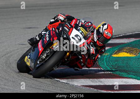 Danilo Petrucci frm Italie de Barni Spark Racing Team avec Ducati Panigale V4R pendant le championnat du monde SBK Motul FIM Superbike: Catalunya test Day 1 au circuit de Barcelone-Catalunya à Montmelo, Espagne. (Crédit : David Ramirez / Dax Images) Banque D'Images