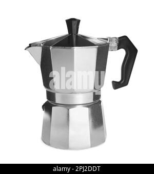 Pot Moka isolé sur blanc. Cafetière Banque D'Images