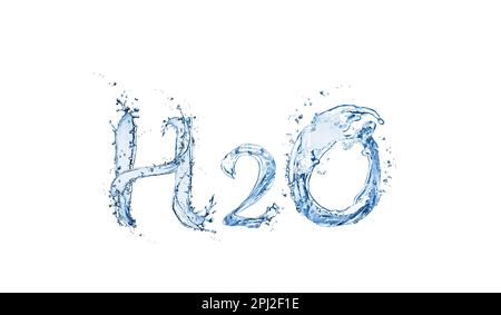 Formule chimique H2O composée d'eau sur fond blanc Banque D'Images
