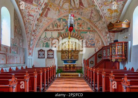 Keldby, Danemark, 22 juin 2022 : intérieur de l'église Keldby peinte au Danemark. Banque D'Images