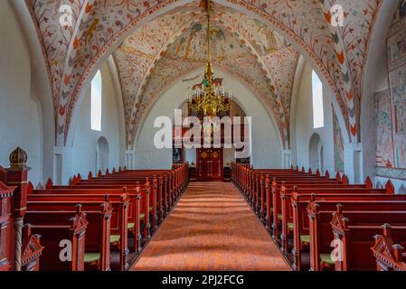 Keldby, Danemark, 22 juin 2022 : intérieur de l'église Keldby peinte au Danemark. Banque D'Images