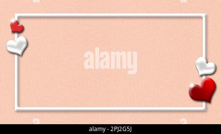 Cadre blanc avec coeurs rouges sur fond rose. Copier l'espace. Banque D'Images