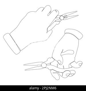 Une ligne continue de pinces de maintien manuelles. Concept de vecteur d'illustration à trait fin. Dessin de contour idées créatives. Illustration de Vecteur