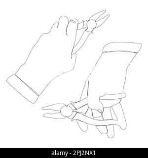 Une ligne continue de pinces de maintien manuelles. Concept de vecteur d'illustration à trait fin. Dessin de contour idées créatives. Illustration de Vecteur