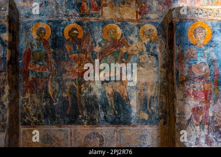 Mystras, Grèce, 7 septembre 2022: Décoré de la Vierge Marie Perivleptos Monastère de Mystras site archéologique en Grèce. Banque D'Images