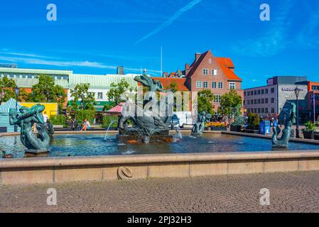 Halmstad, Suède, 12 juillet 2022: L'Europe et la taureau dans le centre de Halmstad, Suède. Banque D'Images