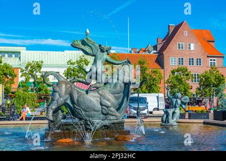 Halmstad, Suède, 12 juillet 2022: L'Europe et la taureau dans le centre de Halmstad, Suède. Banque D'Images