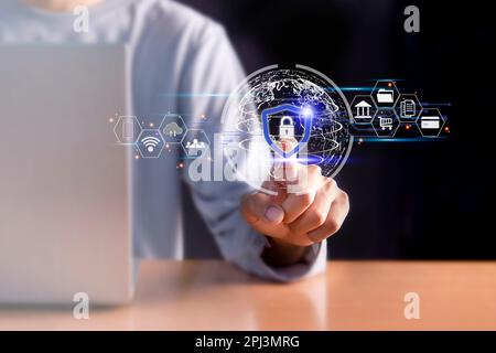 Système d'authentification des utilisateurs avec nom d'utilisateur et mot de passe concept de cybersécurité la technologie de sécurité protège les informations personnelles. concept de cybersécurité Banque D'Images