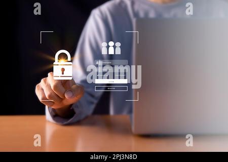 Système d'authentification des utilisateurs Internet avec nom d'utilisateur et mot de passe, concept de cybersécurité sécurité sécurité réseau et technologie de confidentialité Banque D'Images