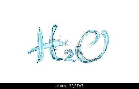 Formule chimique H2O composée d'eau sur fond blanc Banque D'Images