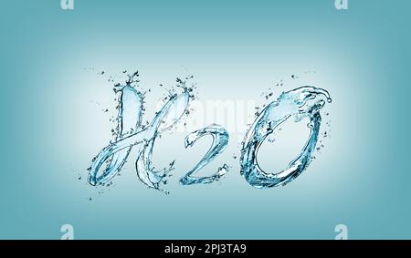 Formule chimique H2O composée d'eau sur fond bleu clair Banque D'Images
