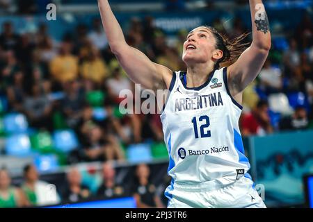 Espagne, Ténérife, 23 septembre 2018: La joueuse de basket-ball Argentine, Ornella Santana, célèbre la victoire lors de la coupe du monde de basket-ball féminine de la FIBA Banque D'Images