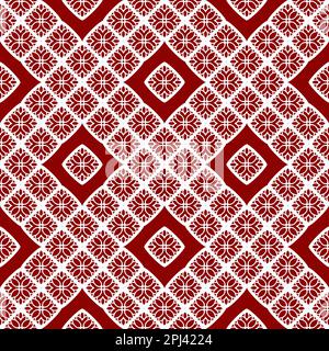 Décoration géométrique orientale. Arrière-plan blanc et rouge sans fin. Imprimé losange et dentelle fine sur toute la surface Banque D'Images