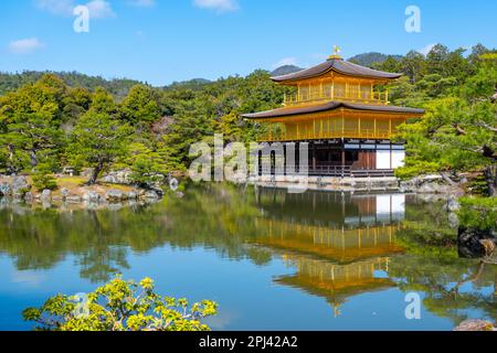 Vue sur le célèbre Pavillon d'or du temple Kinkaku ji (Golden) de Kyoto, Japon Banque D'Images