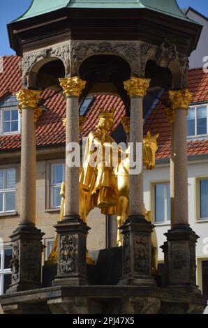 Allemagne, Saxe-Anhalt, Magdebourg: Le Magdeburger Reiter (Rider) (1240), la première statue équestre au nord des Alpes. Banque D'Images