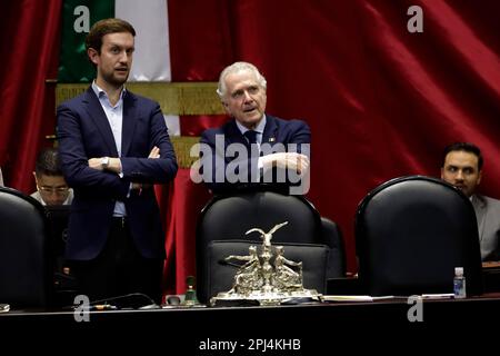 Non exclusif: 30 mars 2023, Mexico, Mexique: Le président de la Chambre des députés, Santiago Creel Miranda, en session au Pal législatif Banque D'Images