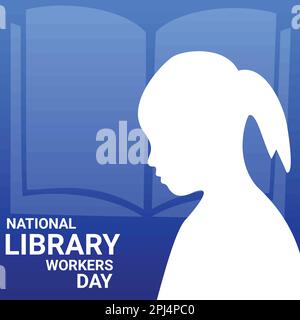 Journée nationale des travailleurs de la bibliothèque. Illustration vectorielle avec silhouette blanche d'une fille. Illustration de Vecteur