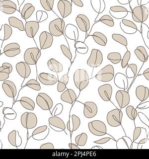 Branches d'eucalyptus dans un style moderne de style art simple ligne, motif sans couture. Dessin de ligne continue, contour esthétique pour textile, emballage, fonds d'écran Illustration de Vecteur