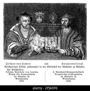Johann von Leyden et Knipperdolling étaient les dirigeants d'un mouvement Anabaptiste radical à Muenster, en Allemagne, au cours du 16th siècle. Ils ont établi un état théocratique, mais ont finalement été battus et exécutés par les forces du prince-évêque. Banque D'Images