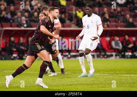 COLOGNE, ALLEMAGNE - MARS 28: Niclas Fullkrug d'Allemagne célèbre après avoir marqué le premier but de l'équipe lors du match international amical entre l'Allemagne et la Belgique à RheinEnergieStadion sur 28 mars 2023 à Cologne, Allemagne (photo de Joris Verwijst/ Orange Pictures) Banque D'Images