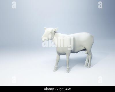 Vue latérale d'une sculpture de mouton blanc sur fond lumineux. Illustration numérique, rendu 3D. Banque D'Images