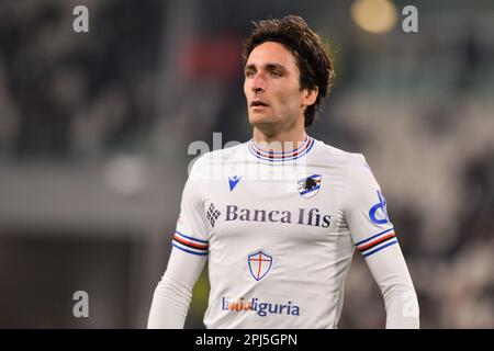 Tommaso Augello (UC Sampdoria) pendant la série Un match entre Juventus et UC Sampdoria au stade Allianz de 12 mars 2023 à Turin, Italie. Banque D'Images