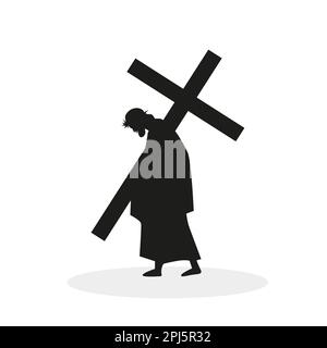 Jésus porte la silhouette croisée sur un fond blanc. Illustration vectorielle Illustration de Vecteur