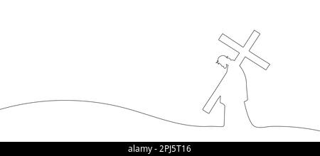 dessin de jésus-christ portant la croix tracée ligne continue. Illustration vectorielle Illustration de Vecteur