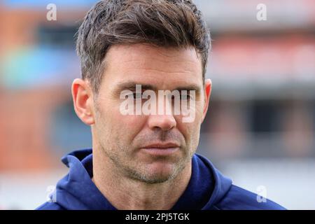 James Anderson, de Lancashire, à la Journée des médias de cricket de Lancashire, à Old Trafford, Manchester, Royaume-Uni, 31st mars 2023 (photo de Conor Molloy/News Images) Banque D'Images