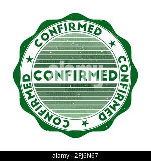 Badge confirmé. Timbre rond de mot grunge avec texture dans le thème de couleur Woodland Wonder. Sceau géométrique confirmé de style vintage avec rayures dégradées. Illustration de Vecteur