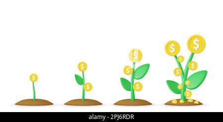3D arbre de croissance de l'argent. Illustration de Vecteur