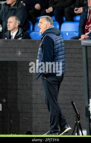 Tony Mowbray, responsable de Sunderland, lors du match de championnat Sky Bet Burnley vs Sunderland à Turf Moor, Burnley, Royaume-Uni, 31st mars 2023 (photo de Ben Roberts/News Images) Banque D'Images