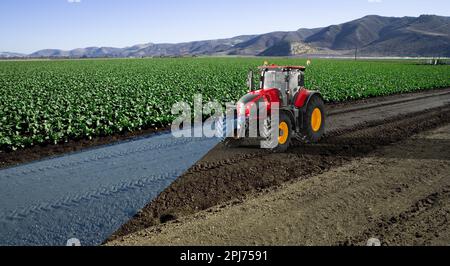 Tracteur autonome travaillant dans un champ de laitue, technologie future 5G avec concept d'agriculture intelligente, 3drender Banque D'Images