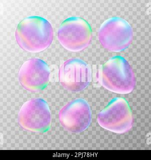 ensemble de 3d bulles roses colorées. Rendu abstrait réaliste. Savon brillant rond brillant eau sphérique symbole Illustration de Vecteur