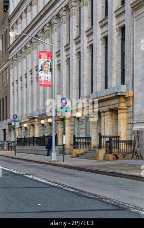 Bowling Green Offices, sur le « Steamship Row » de Broadway, construit dans le style du « renouveau hellénique ». Le propriétaire du Titanic, White Star Line, était ici. (Vue arrière) Banque D'Images