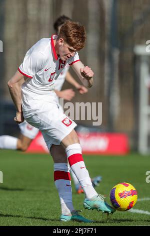 Jordan Majchrzak de Pologne vu en action pendant le championnat européen des moins de 19 ans 2023-Elite round match entre la Pologne et la Lettonie au centre d'entraînement de Cracovie. Note finale; Pologne 3:0 Lettonie. Banque D'Images