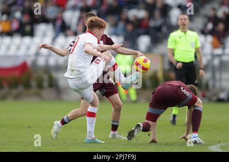 Jordan Majchrzak de Pologne vu en action pendant le championnat européen des moins de 19 ans 2023-Elite round match entre la Pologne et la Lettonie au centre d'entraînement de Cracovie. Note finale; Pologne 3:0 Lettonie. Banque D'Images