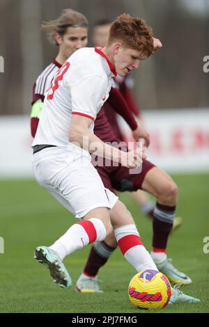 Cracovie, Pologne. 25th mars 2023. Jordan Majchrzak de Pologne vu en action pendant le championnat européen des moins de 19 ans 2023-Elite round match entre la Pologne et la Lettonie au centre d'entraînement de Cracovie. Note finale; Pologne 3:0 Lettonie. (Photo de Grzegorz Wajda/SOPA Images/Sipa USA) crédit: SIPA USA/Alay Live News Banque D'Images